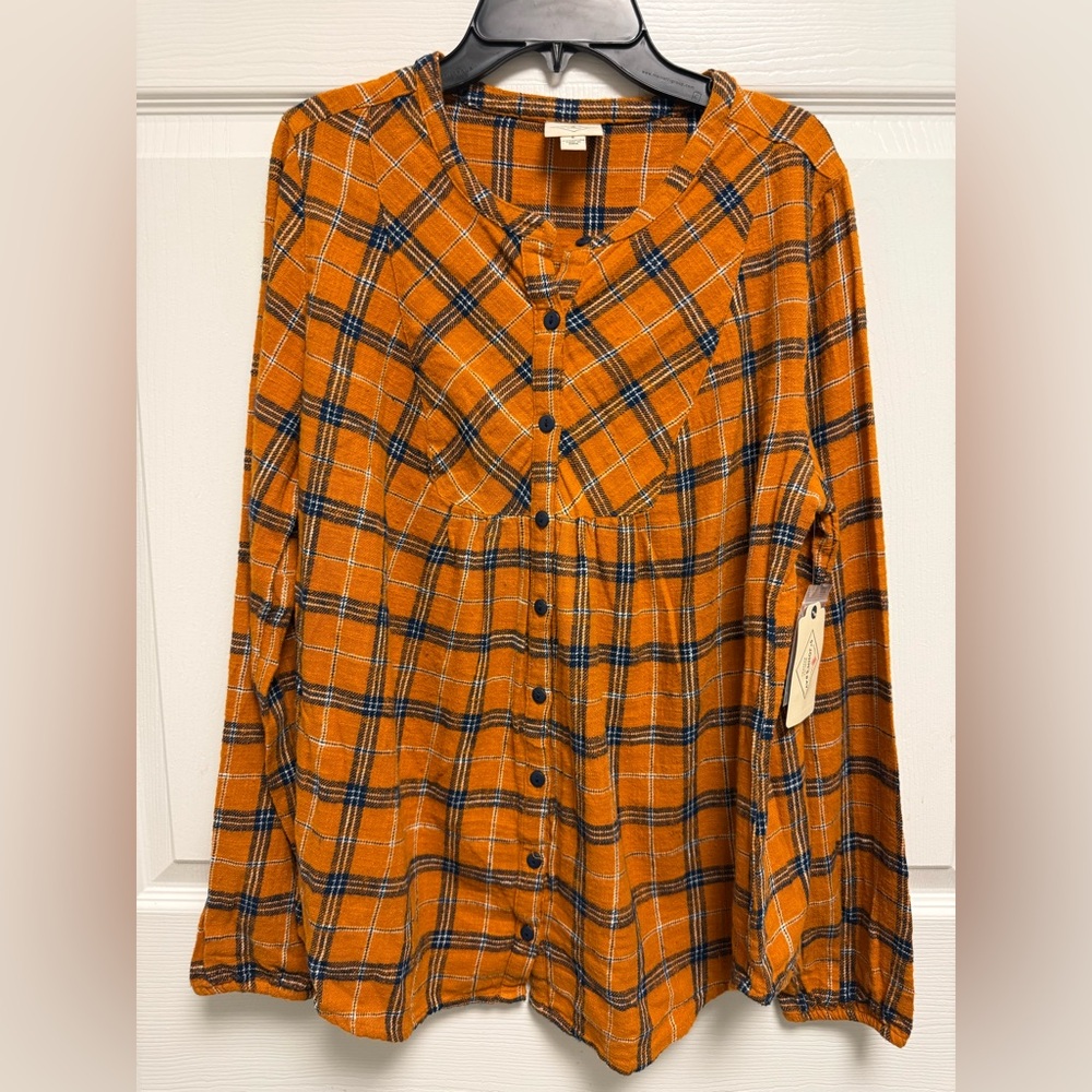 Orange Plaid Button-Up Shirt‎ John's Bay women's size S